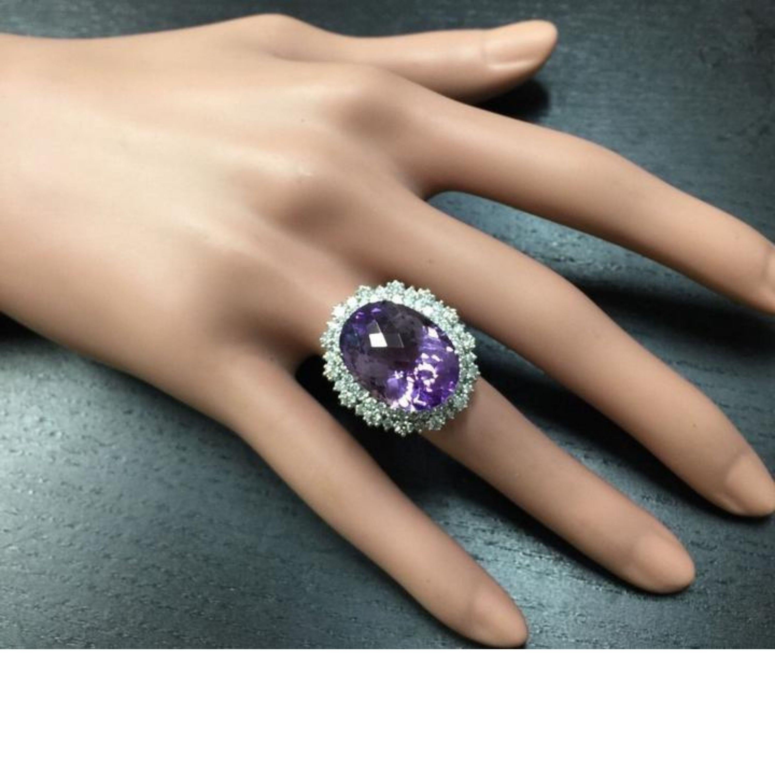 Bague en or blanc massif 14 carats avec améthyste naturelle de 17,52 carats et diamants en vente 2