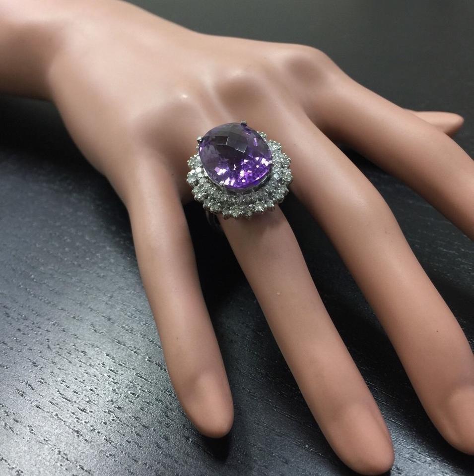 17.52 Carat Natural Amethyst and Diamond 14 Karat Solid White Gold Ring For Sale 3