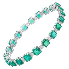 17,52 TQW Esmeralda octogonal de Zambia SI/H Pulsera de eslabones de diamantes Fina de oro blanco de 14k