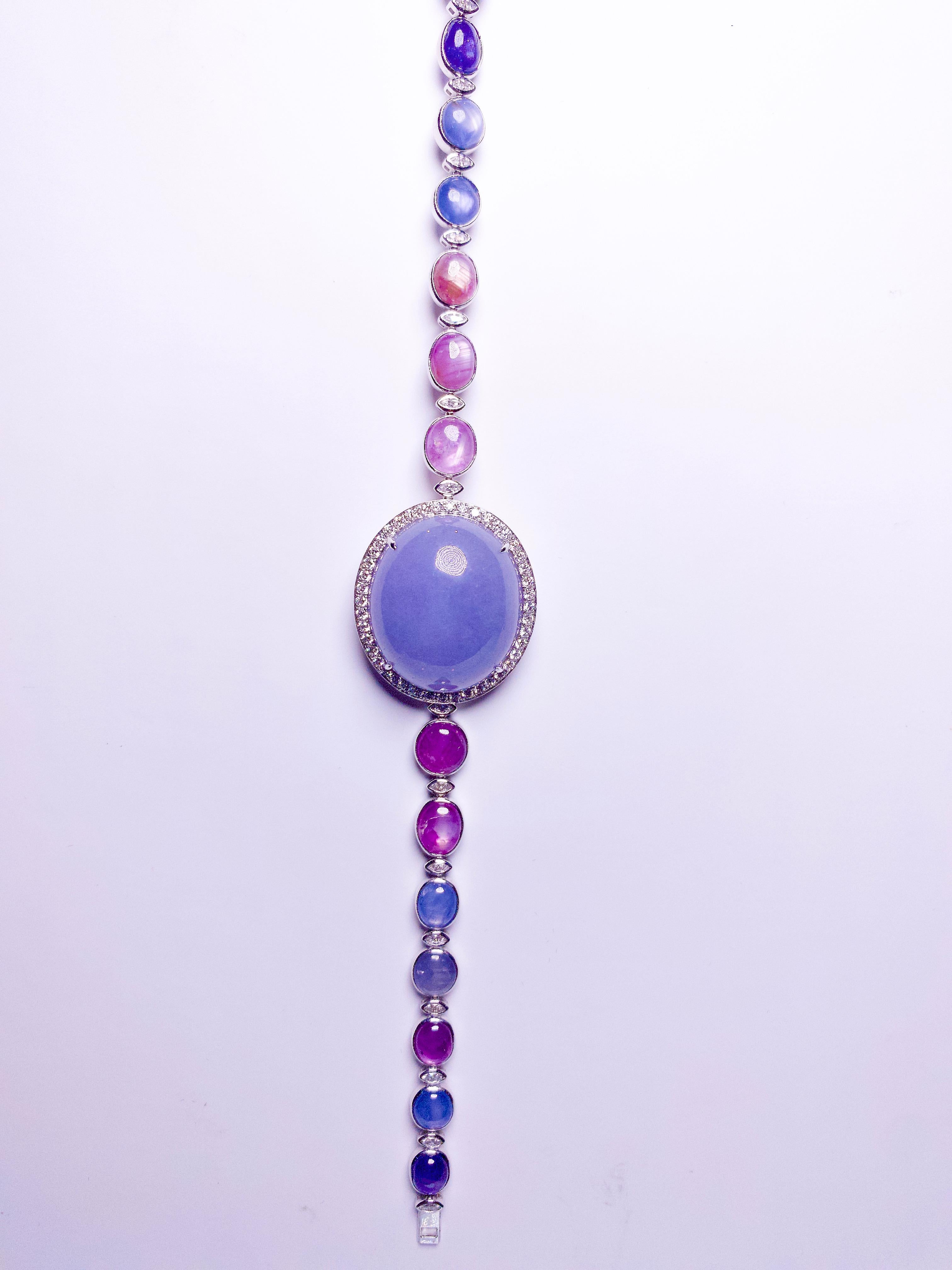 Contemporary Eostre Start Sapphire, Type A Lavender Jadeite Bracelet in 18K White Gold For Sale