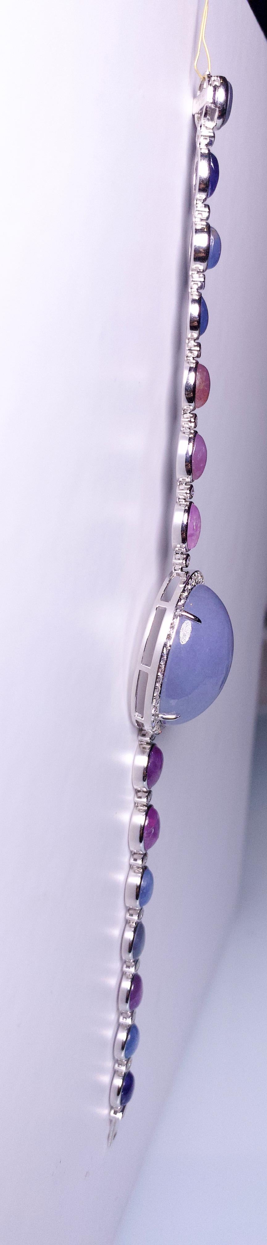 Cabochon Eostre Start Sapphire, Type A Lavender Jadeite Bracelet in 18K White Gold For Sale