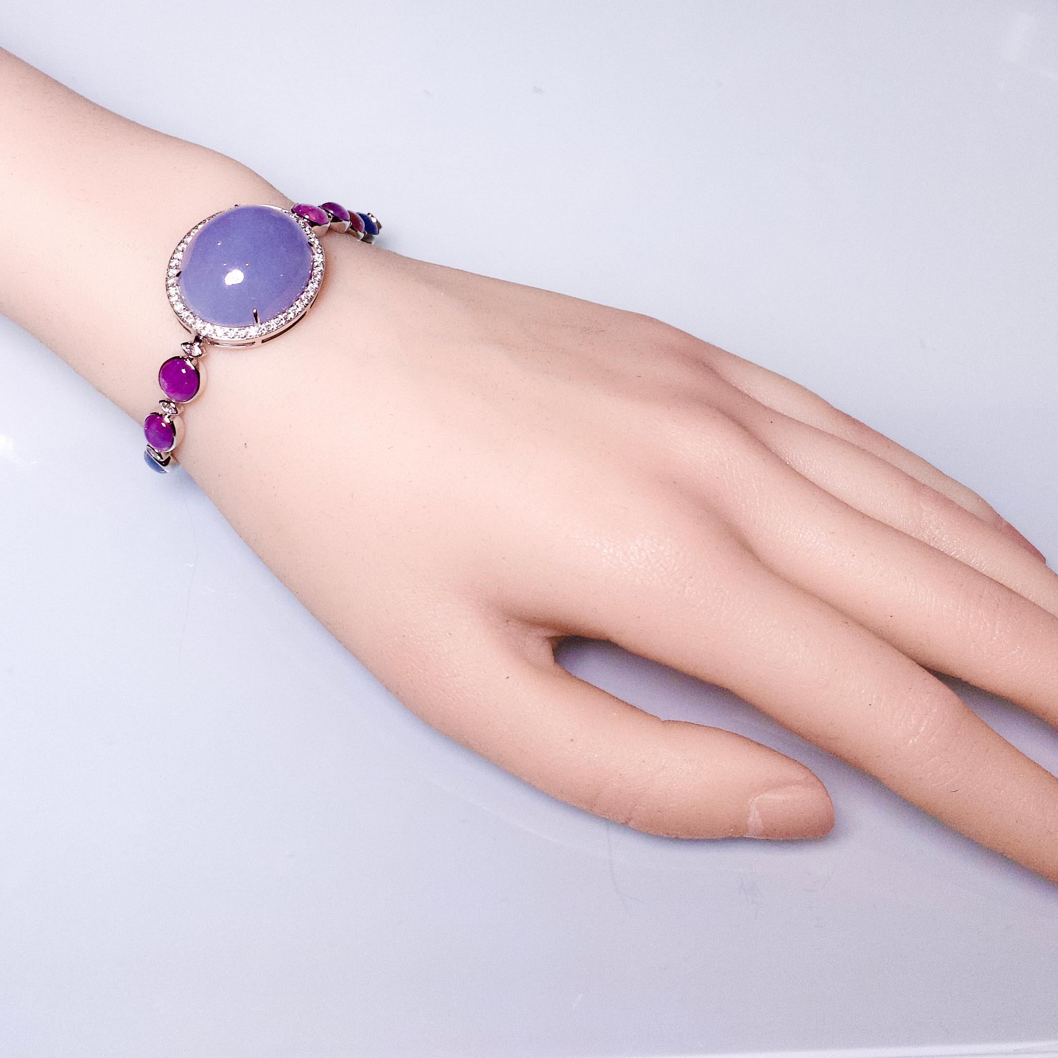 Women's Eostre Start Sapphire, Type A Lavender Jadeite Bracelet in 18K White Gold For Sale