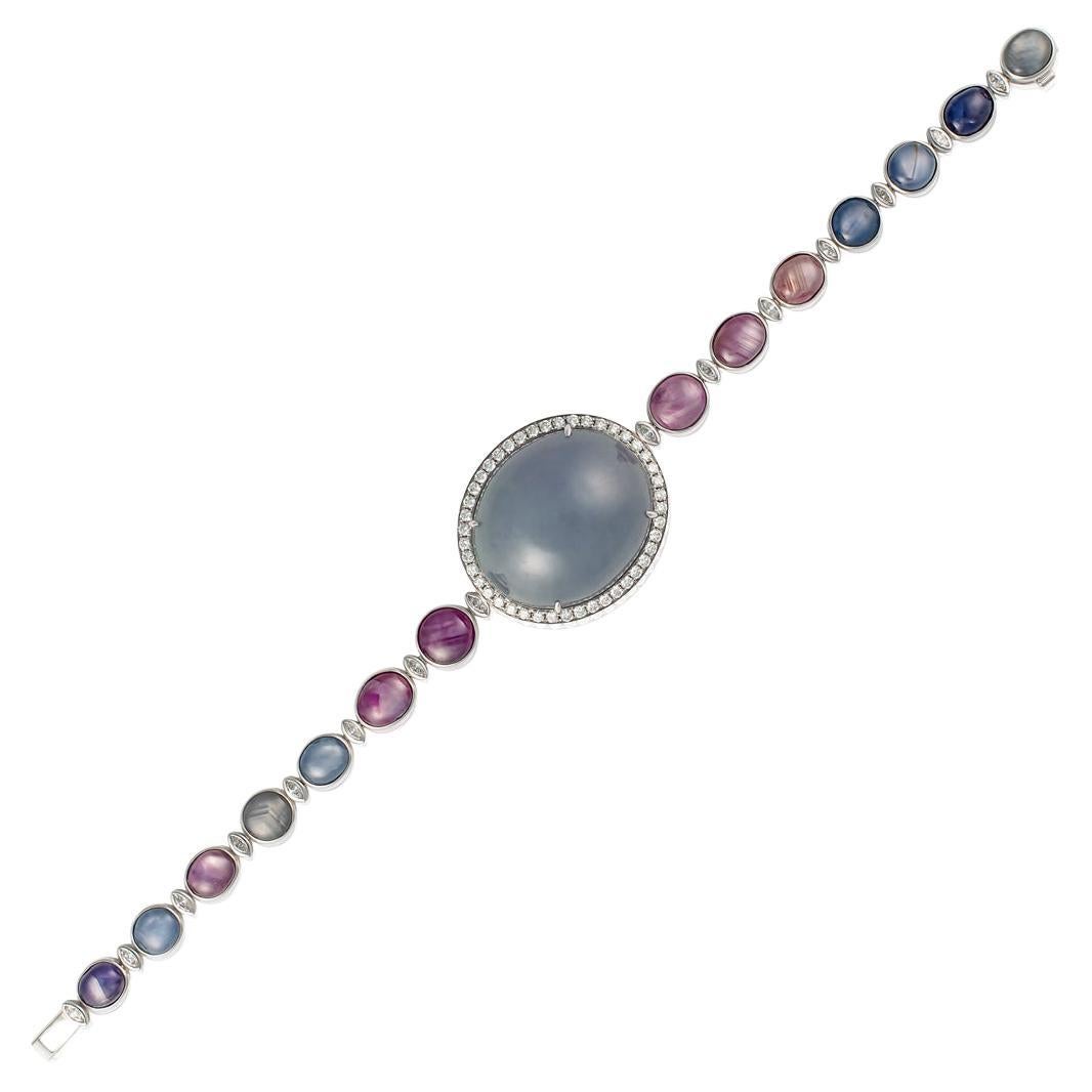 Eostre Start Sapphire, Type A Lavender Jadeite Bracelet in 18K White Gold For Sale