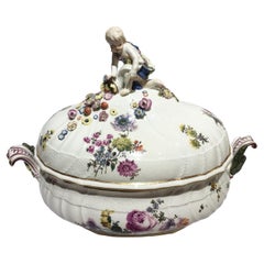 1755 Meissen Porcelain Soup Bowl or Center Piece with Flower Decor
