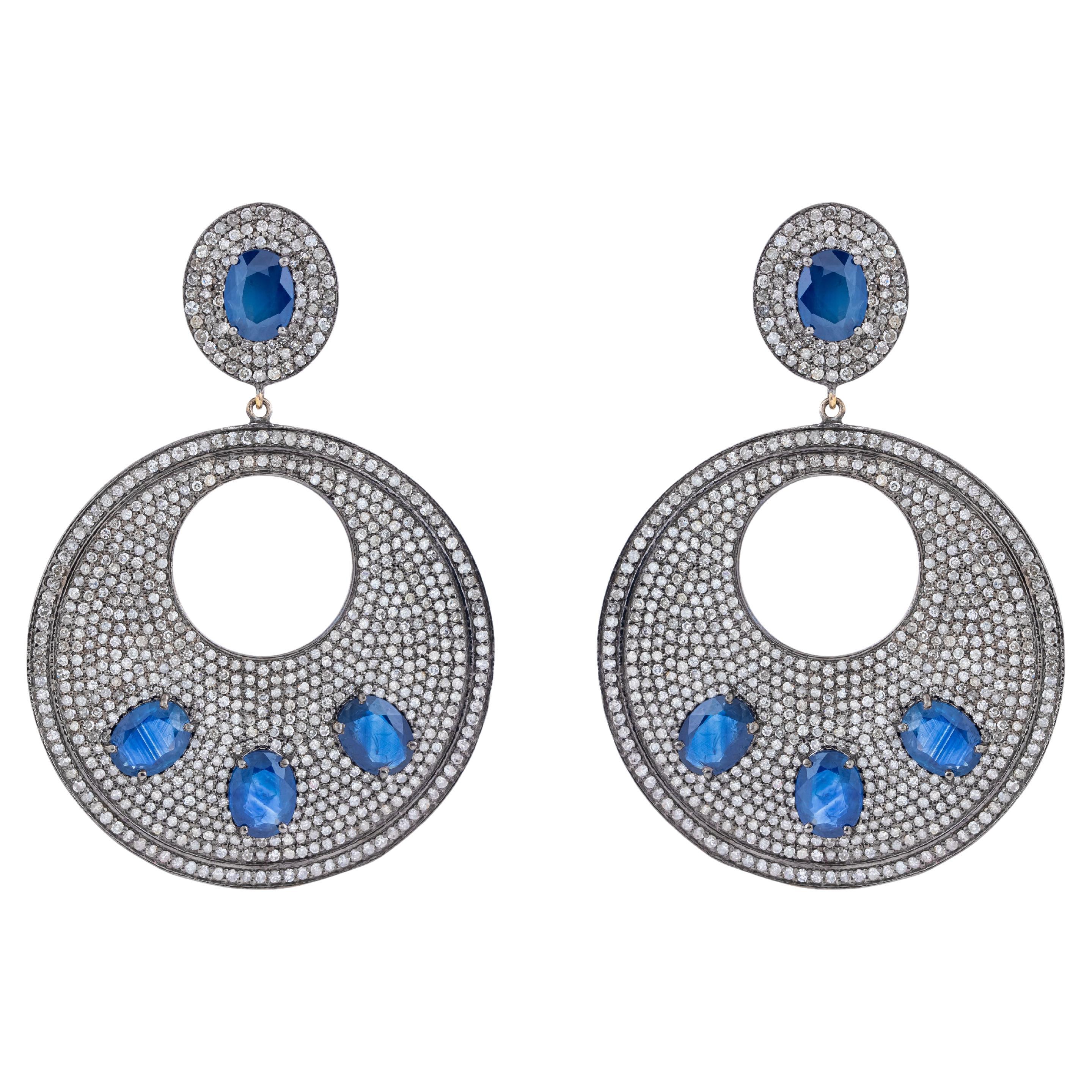17.56 Carat Diamond and Sapphire Drop Earrings