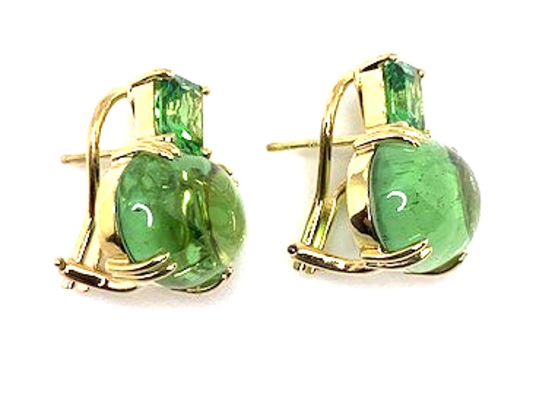 17.56 ct. t.w. Tourmaline Cabochon & Tsavorite Garnet 18k French Clip Earrings 1