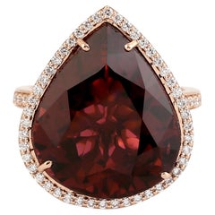17.56 ct Tear Drop Tourmaline Cocktail Ring w/ Pave Diamonds In 18K Rose Gold