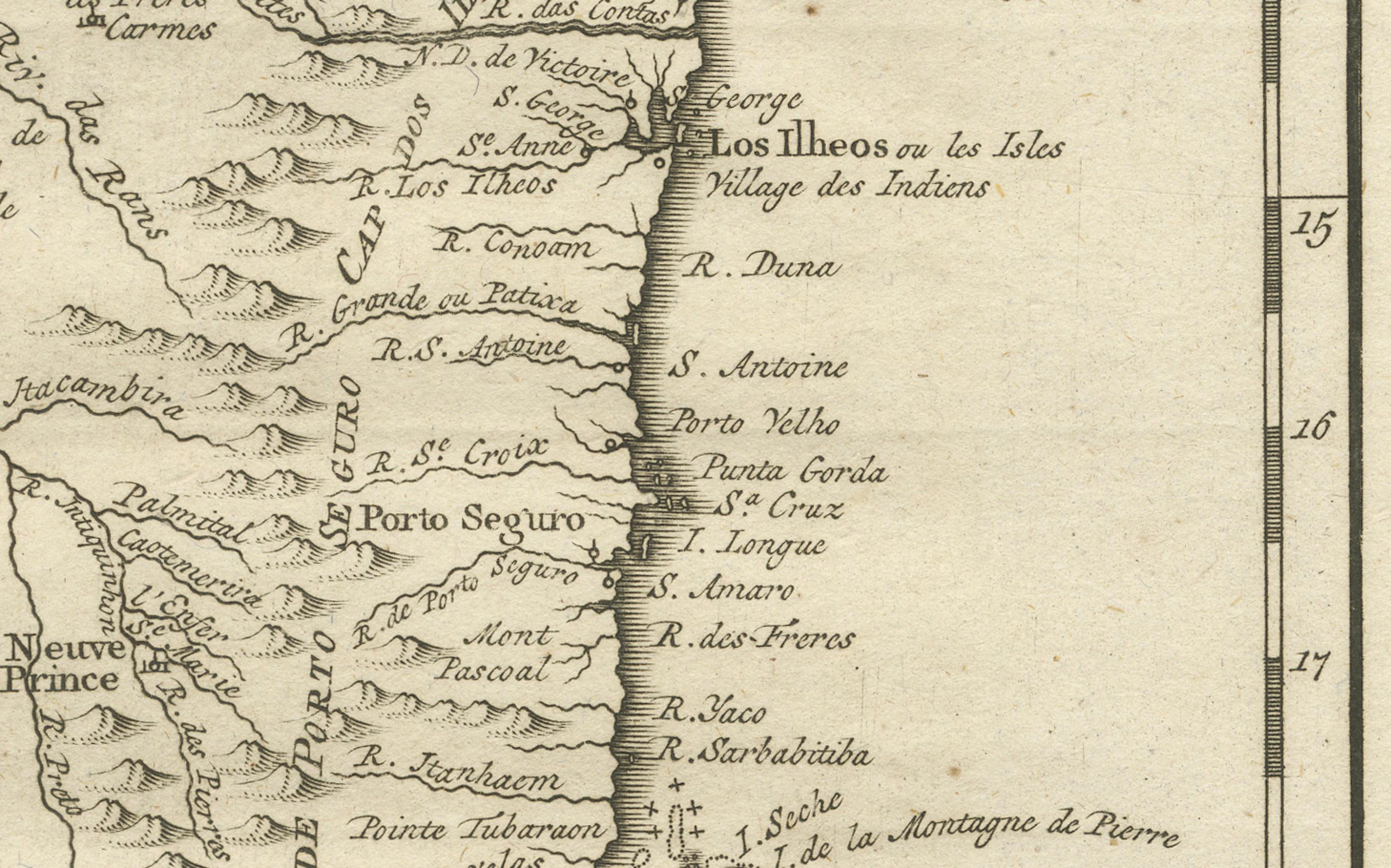 Mappa del 1756 del Brasile da Bahia a São Paulo di Bellin - Incisione Coloniale Francese In condizioni buone in vendita a Langweer, NL