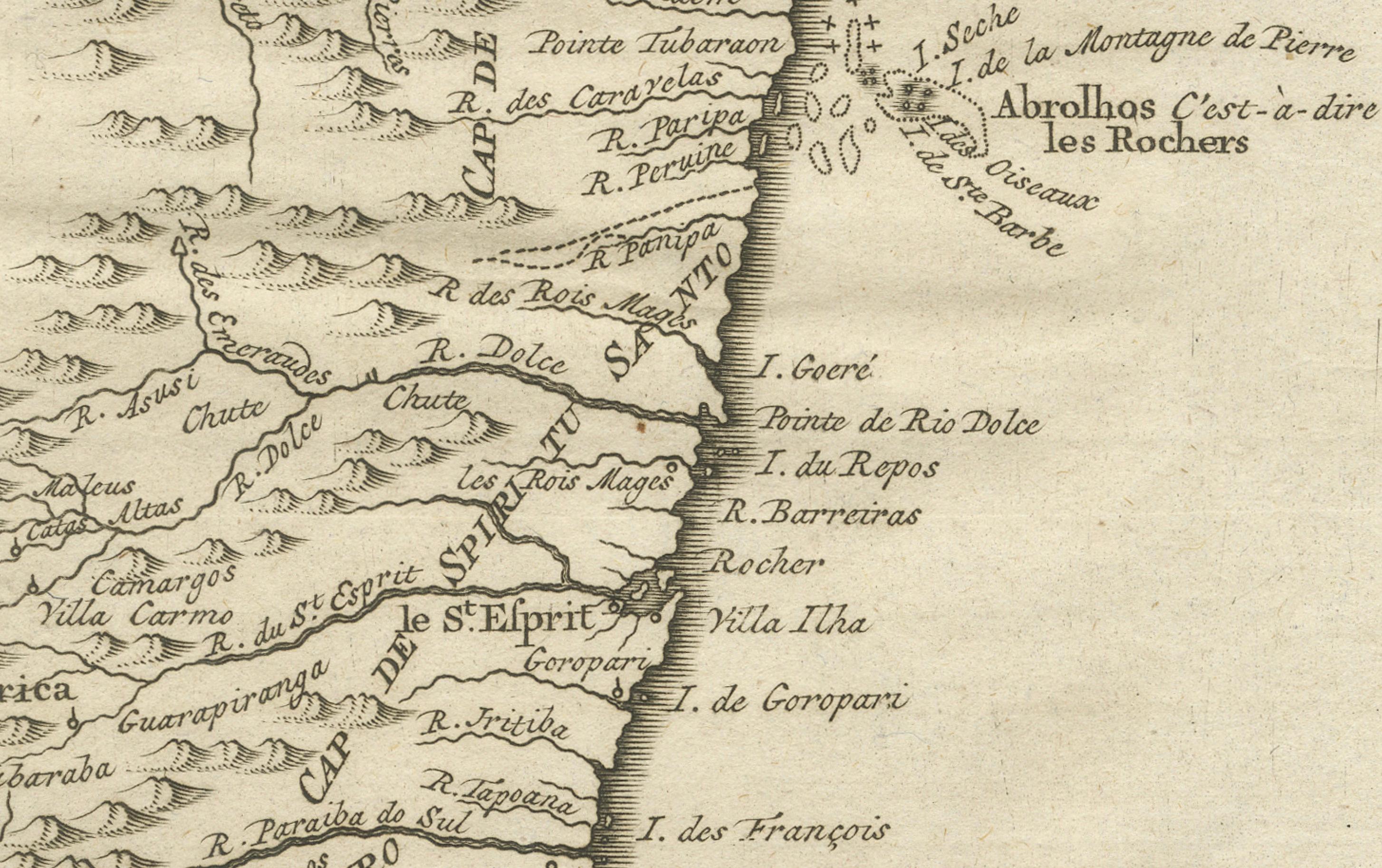 Carta Mappa del 1756 del Brasile da Bahia a São Paulo di Bellin - Incisione Coloniale Francese in vendita