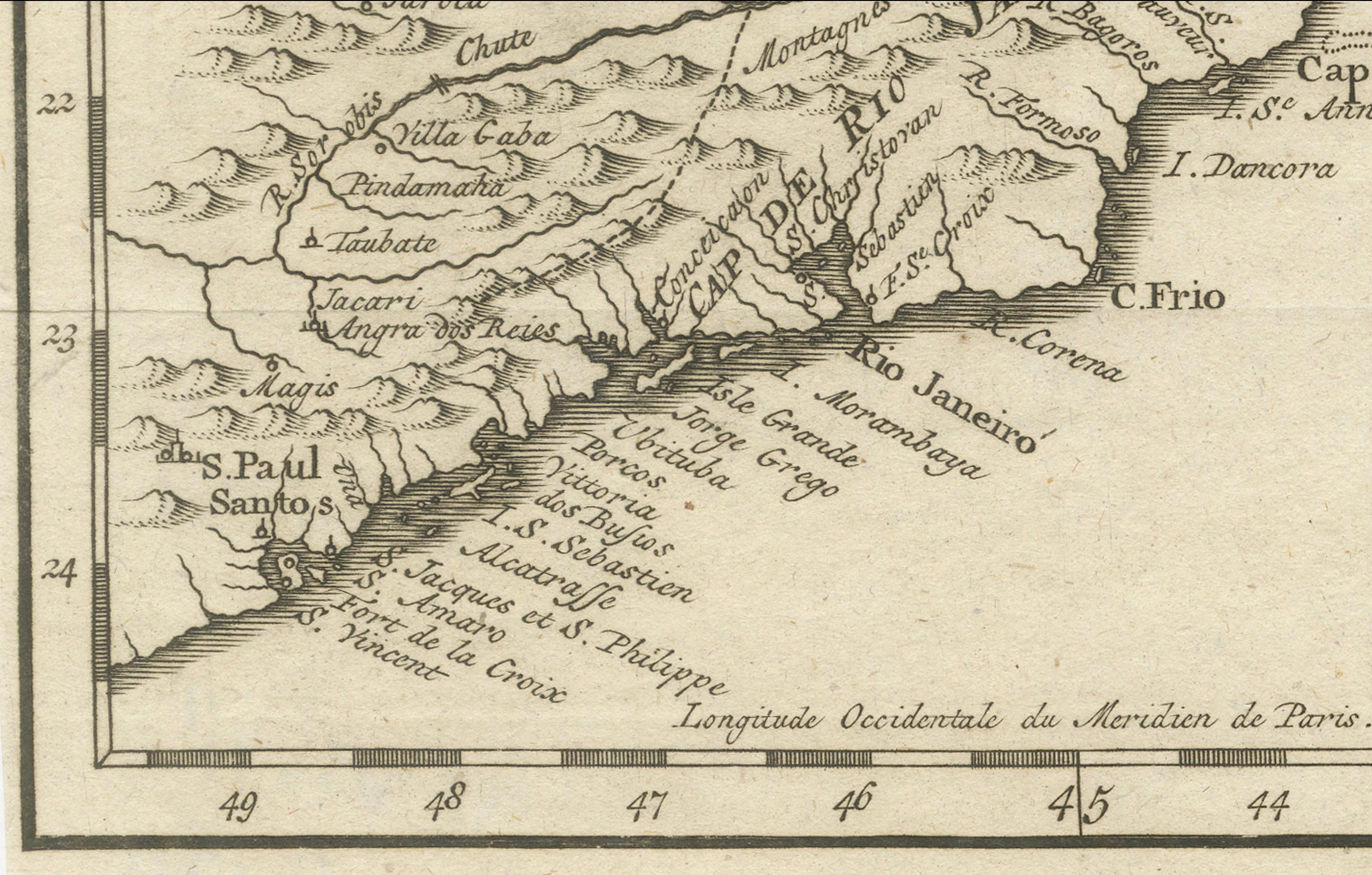 Mappa del 1756 del Brasile da Bahia a São Paulo di Bellin - Incisione Coloniale Francese in vendita 1