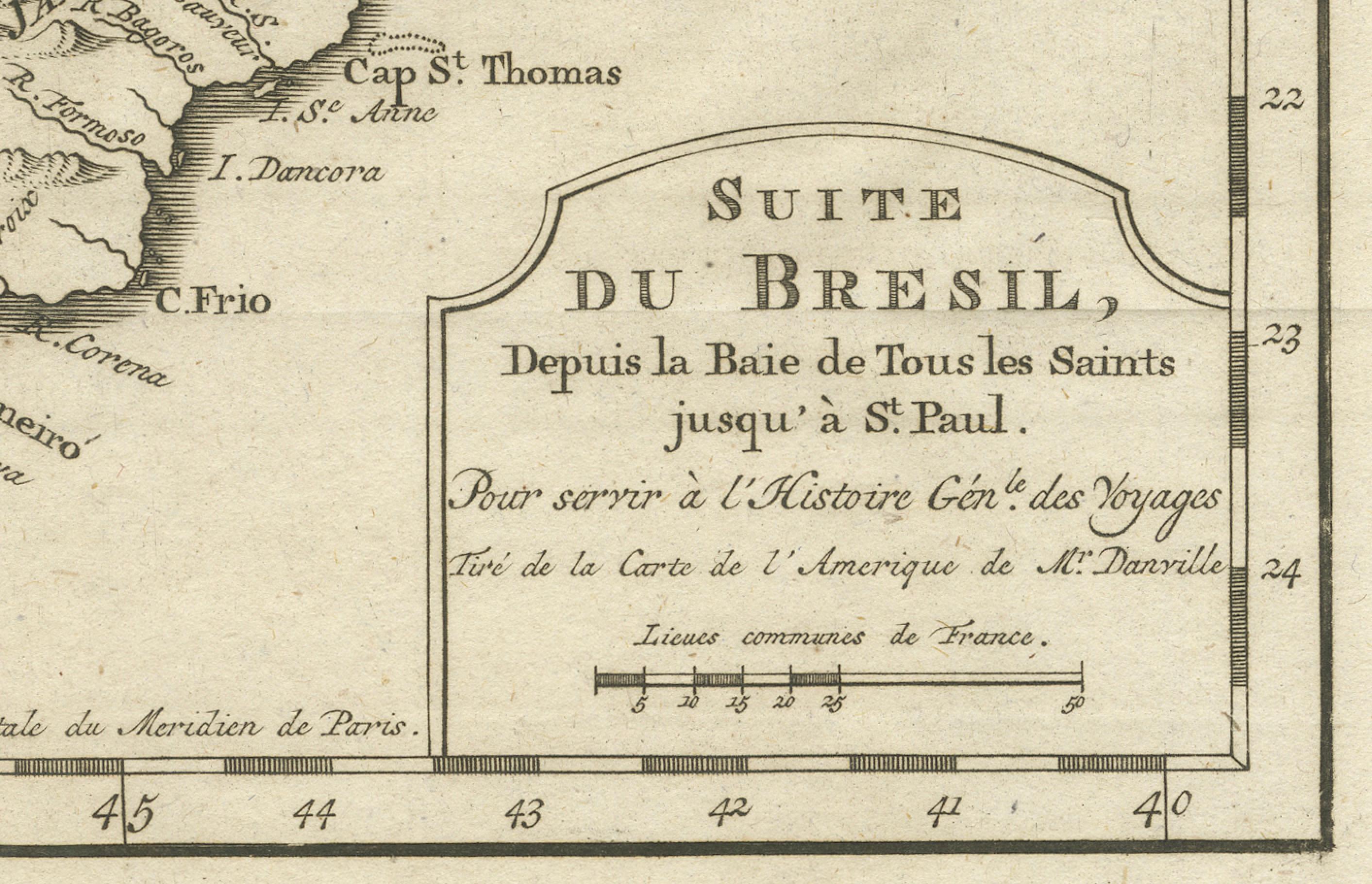 Mappa del 1756 del Brasile da Bahia a São Paulo di Bellin - Incisione Coloniale Francese in vendita 2