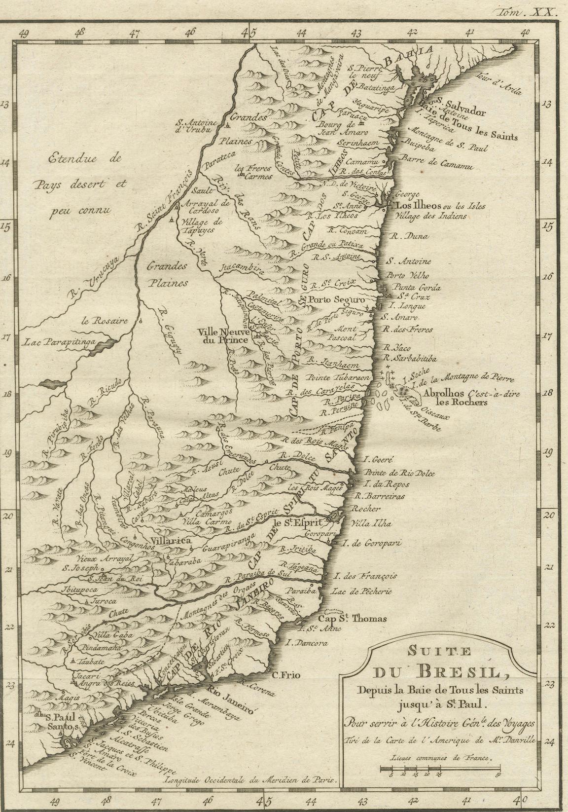 Mappa del 1756 del Brasile da Bahia a São Paulo di Bellin - Incisione Coloniale Francese in vendita 3