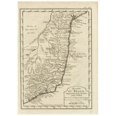 Antique 1756 Map of Brazil from Bahia to São Paulo by Bellin – French Colonial Engraving