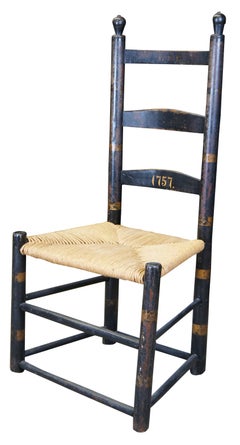 1757 Antique 18th Century Primitive Folk Art Ladderback Rush Shaker Chair