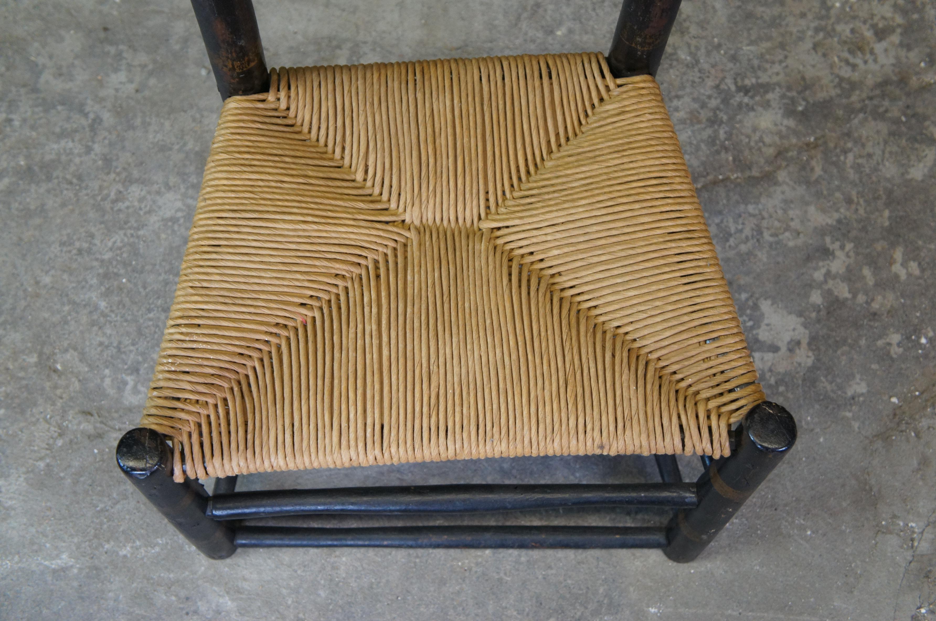 1757 Antique 18th Century Primitive Folk Art Ladderback Rush Shaker Chair  1