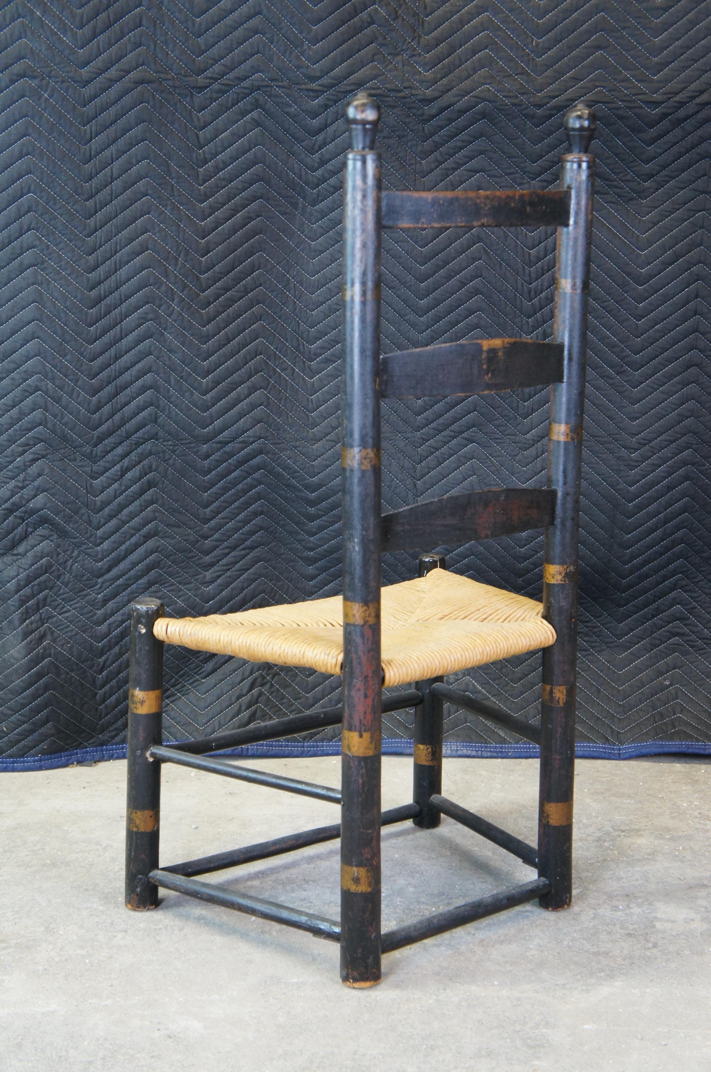 1757 Antique 18th Century Primitive Folk Art Ladderback Rush Shaker Chair  4