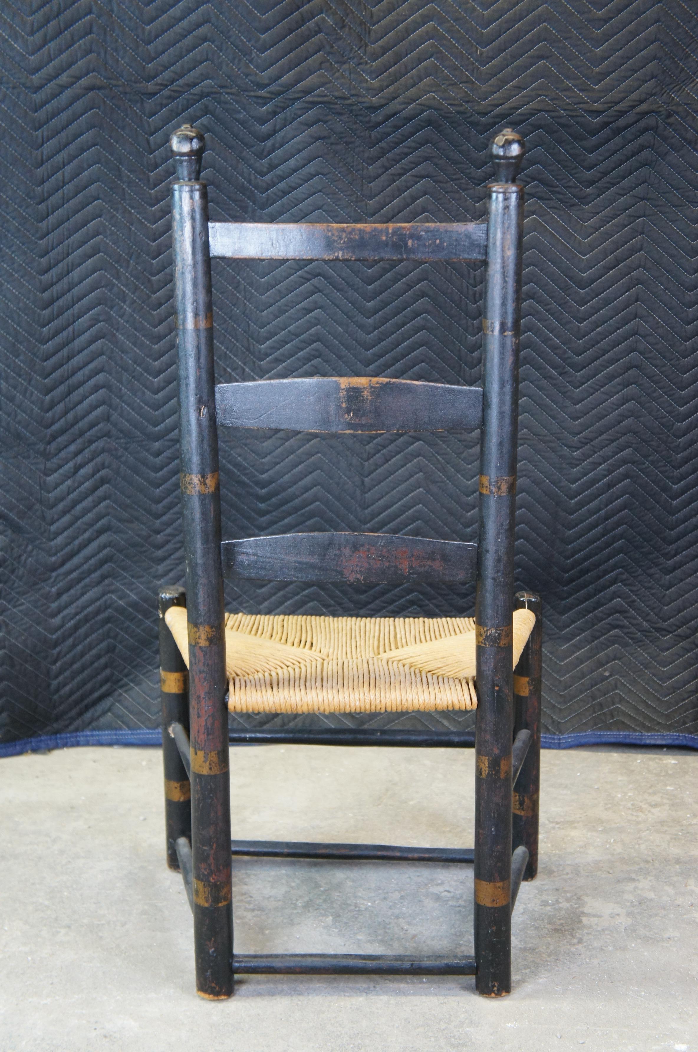 1757 Antique 18th Century Primitive Folk Art Ladderback Rush Shaker Chair  5