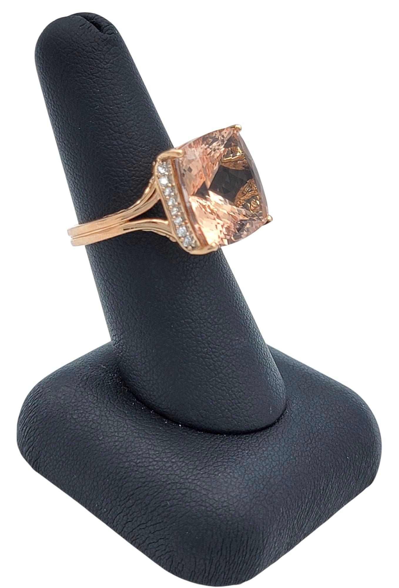 17.57 Carat Cushion Cut Morganite Cocktail Ring with Diamonds 14 Karat Rose Gold For Sale 6