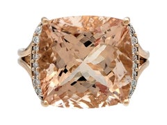17.57 Carat Cushion Cut Morganite Cocktail Ring with Diamonds 14 Karat Rose Gold