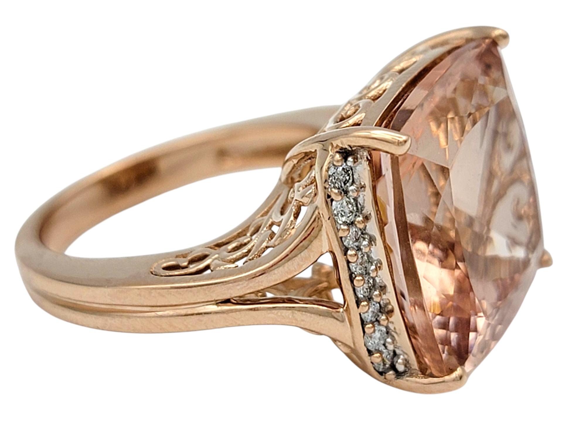 17.57 Carat Cushion Cut Morganite Cocktail Ring with Diamonds 14 Karat Rose Gold In Good Condition For Sale In Scottsdale, AZ