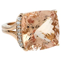 17.57 Carat Cushion Cut Morganite Cocktail Ring with Diamonds 14 Karat Rose Gold