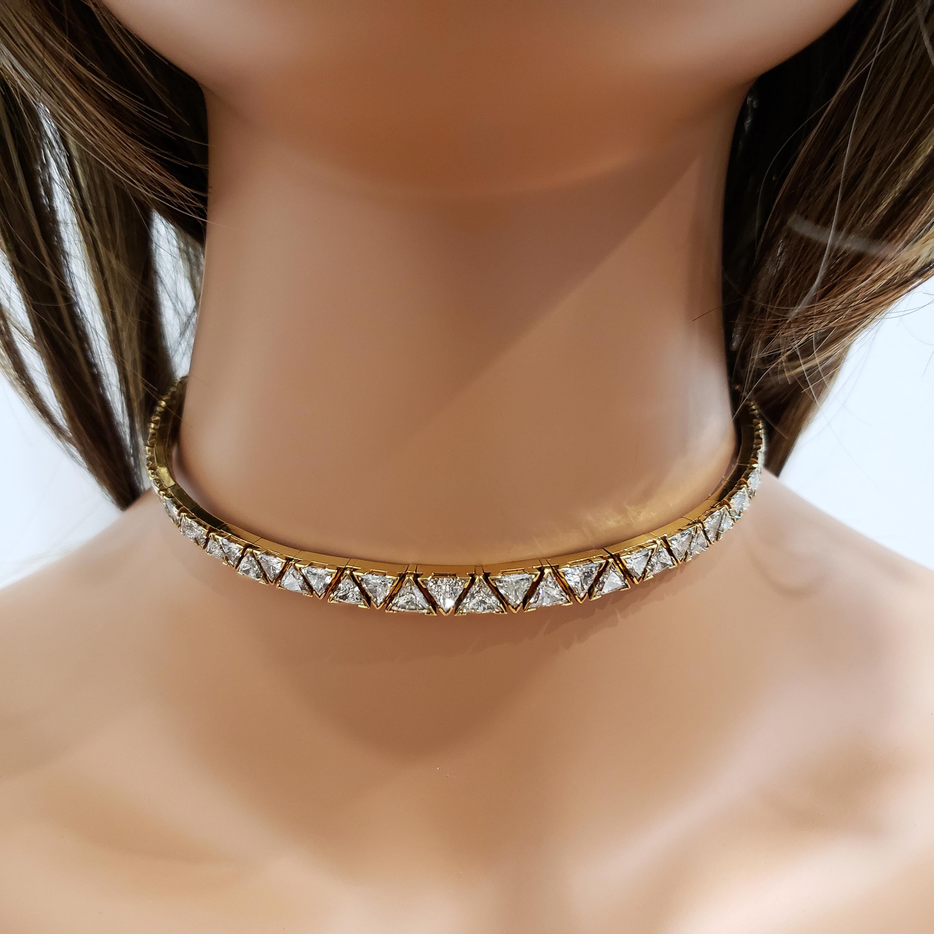 Trillion Cut 17.57 Carat Trillion Diamond Yellow Gold Choker Necklace