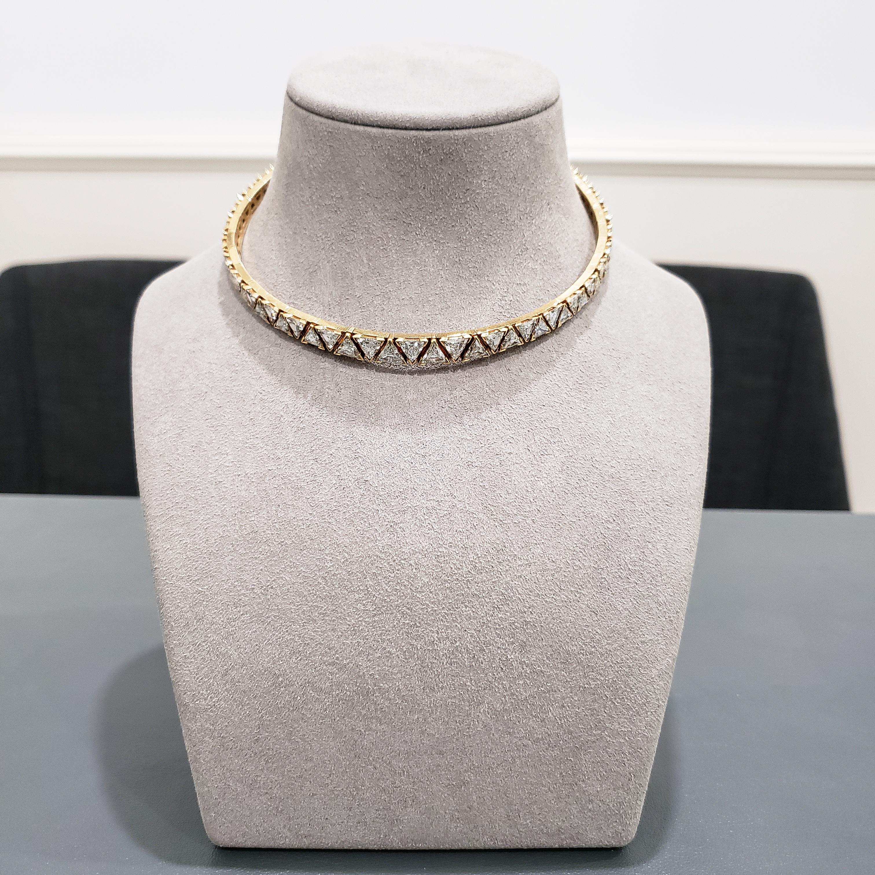 Women's 17.57 Carat Trillion Diamond Yellow Gold Choker Necklace
