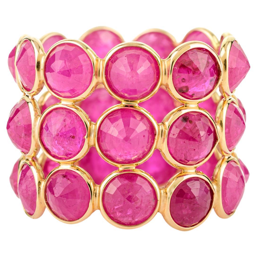 En vente :  17.57 CTW Rubis Naturel Triple Row Bague d'Eternité en or jaune 14kt