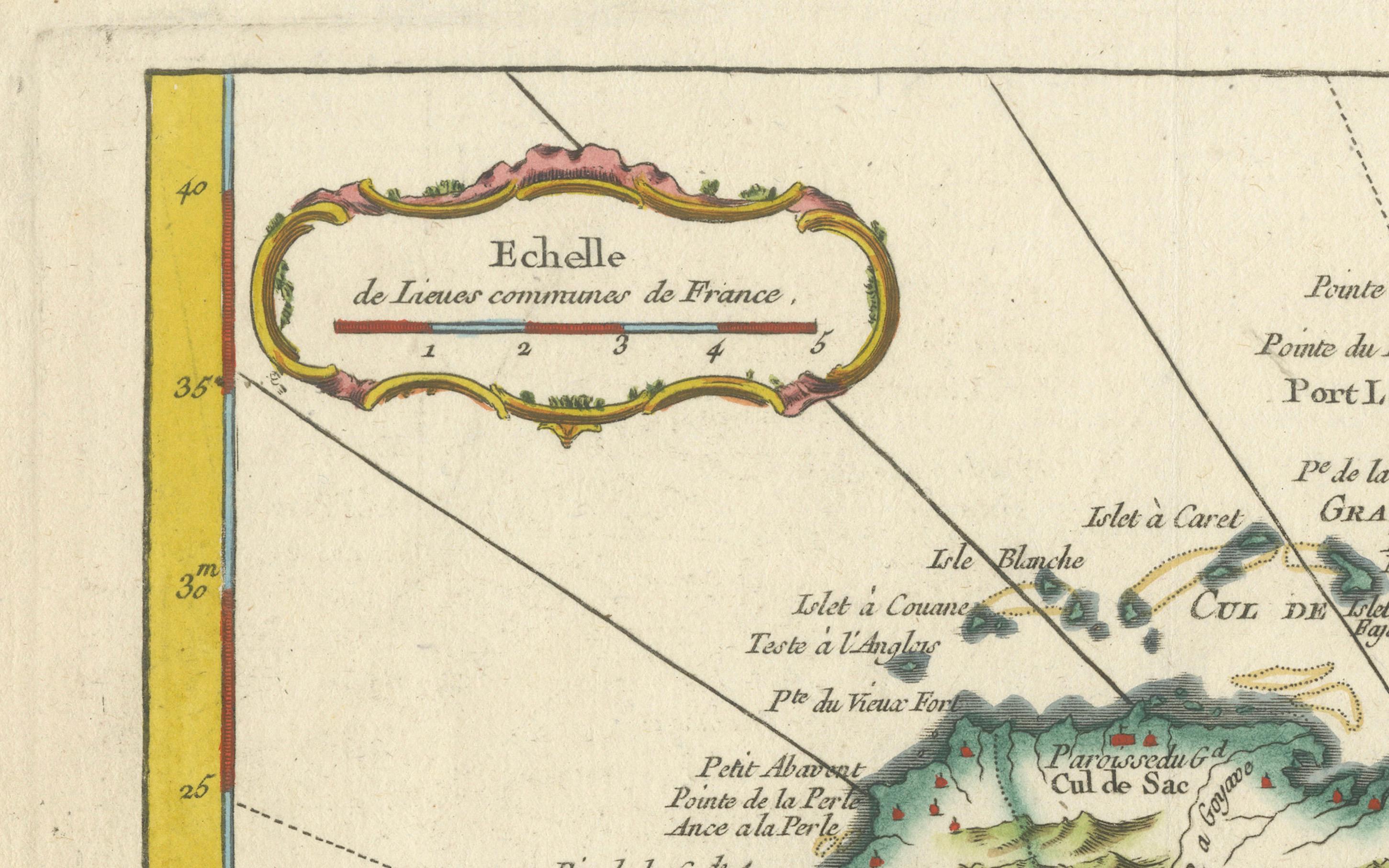 Francese Mappa di Guadalupa e Marie-Galante di Bellin del 1758 - Isole dei Caraibi in vendita