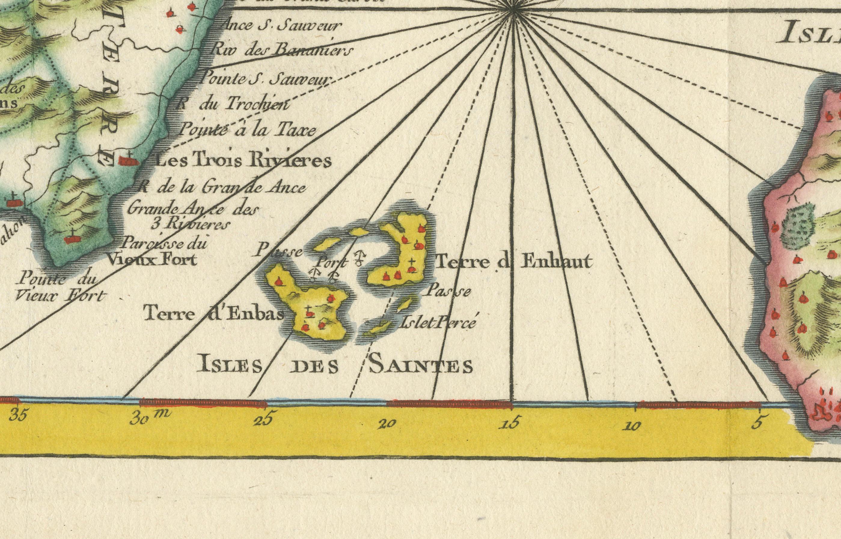 Mappa di Guadalupa e Marie-Galante di Bellin del 1758 - Isole dei Caraibi In condizioni ottime in vendita a Langweer, NL