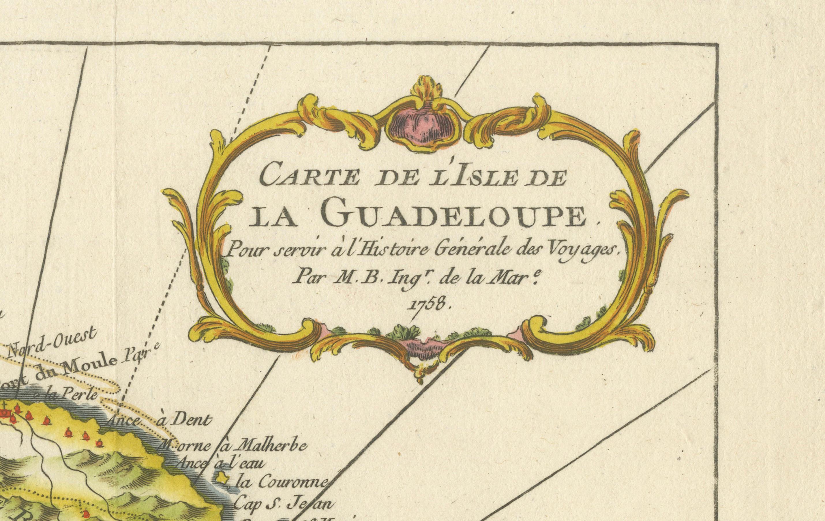 Carta Mappa di Guadalupa e Marie-Galante di Bellin del 1758 - Isole dei Caraibi in vendita