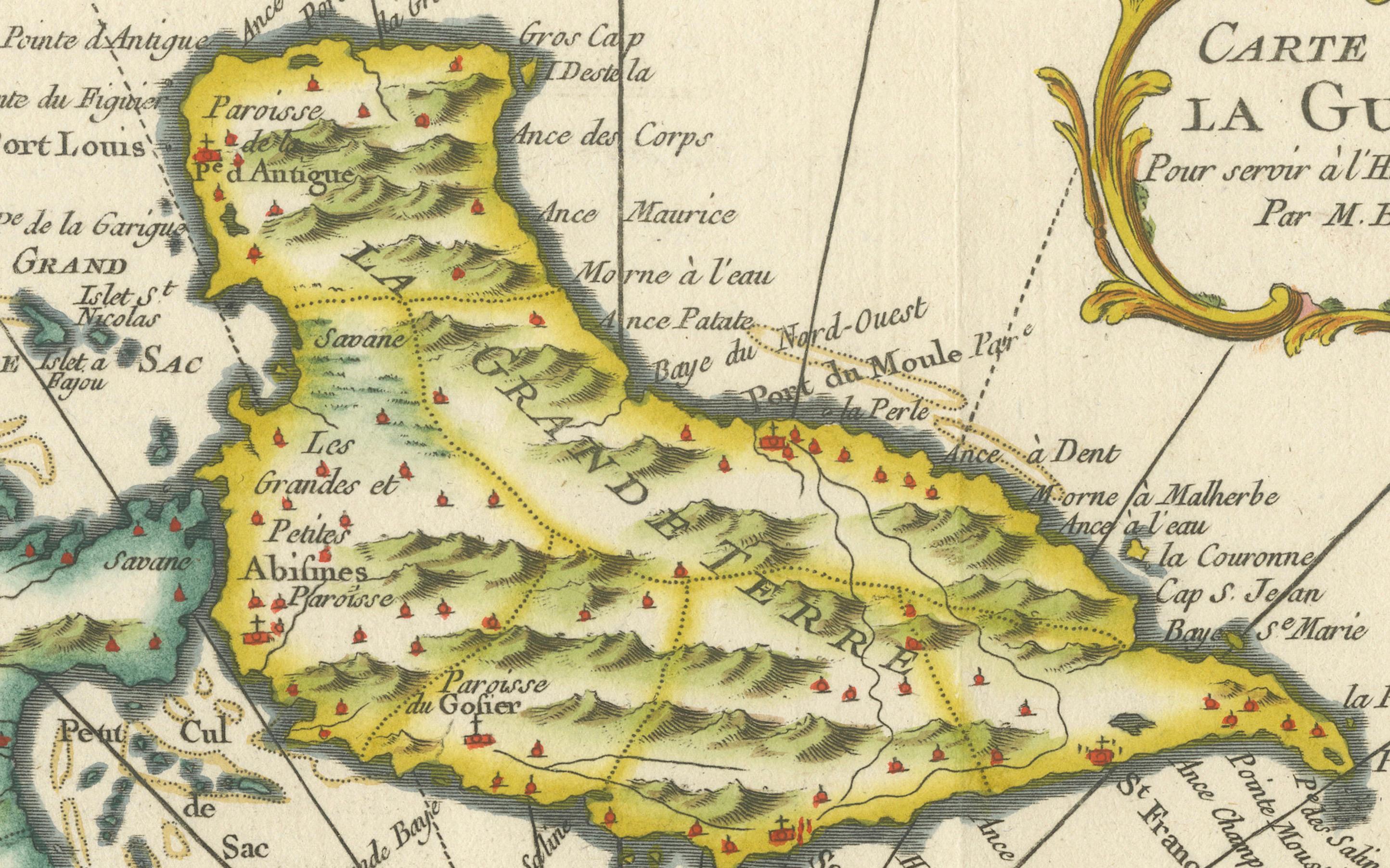 Mappa di Guadalupa e Marie-Galante di Bellin del 1758 - Isole dei Caraibi in vendita 1