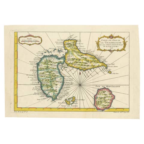 1758 Bellin Map of Guadeloupe and Marie-Galante – Caribbean Islands