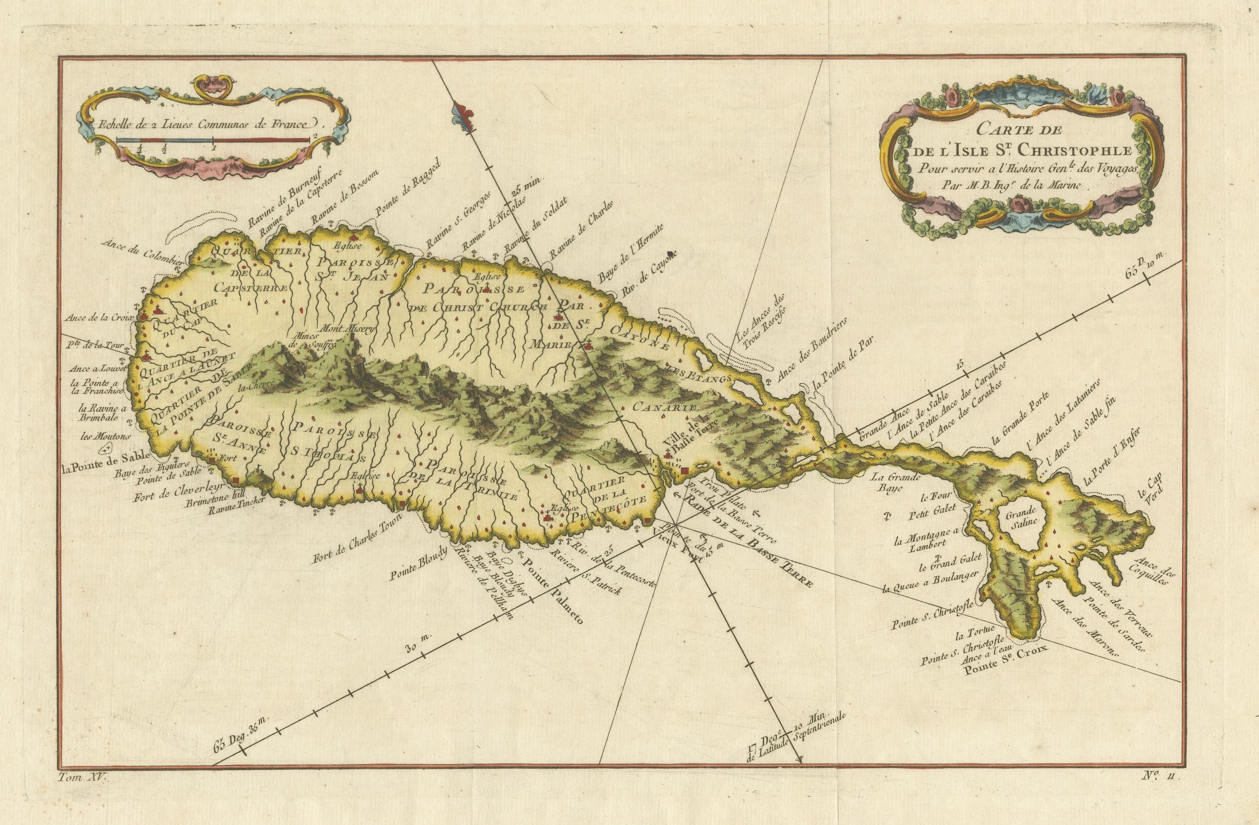 Mappa di Saint Kitts - St. Christophe del 1758, Incisione Antique French in vendita 3