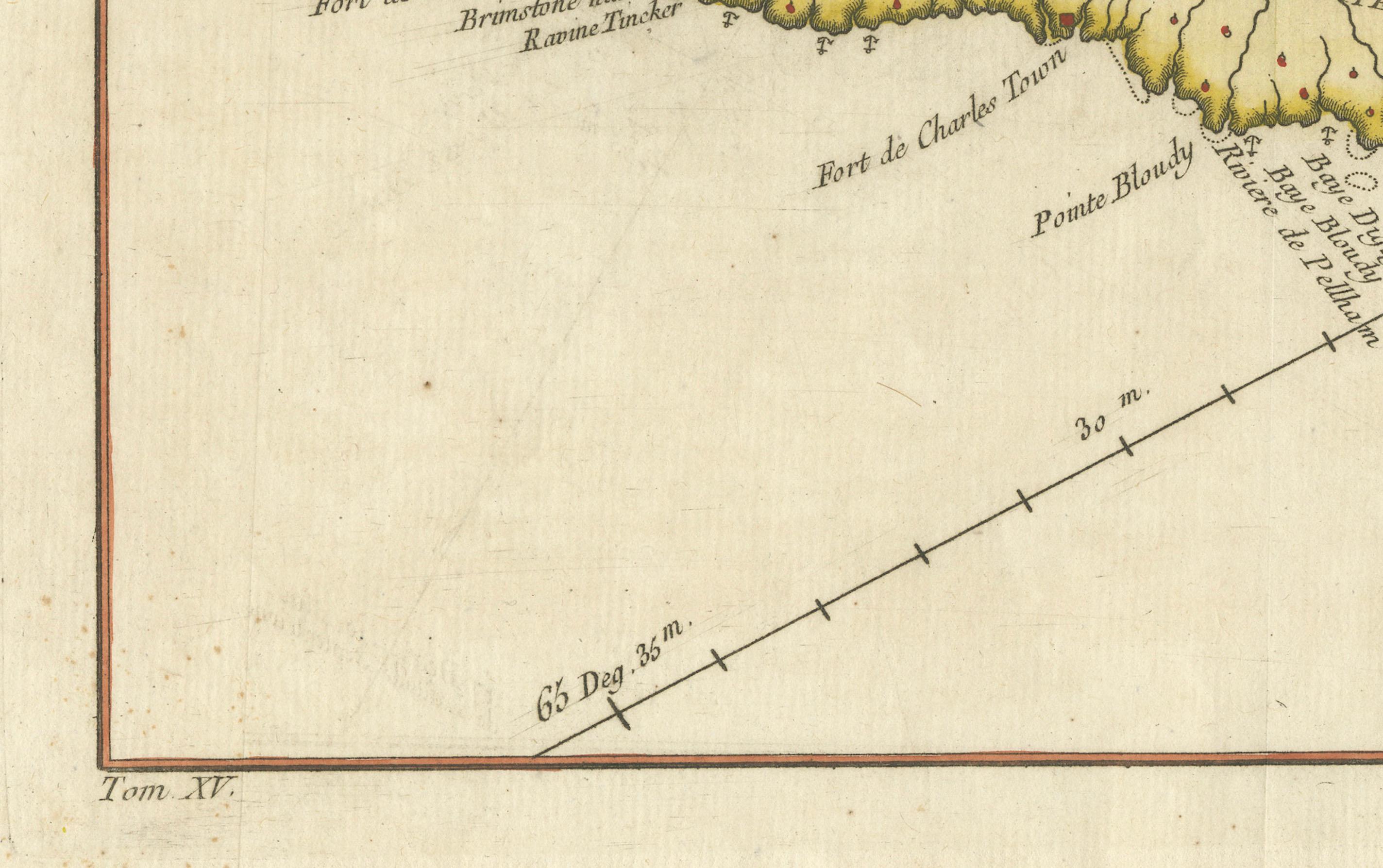 Francese Mappa di Saint Kitts - St. Christophe del 1758, Incisione Antique French in vendita