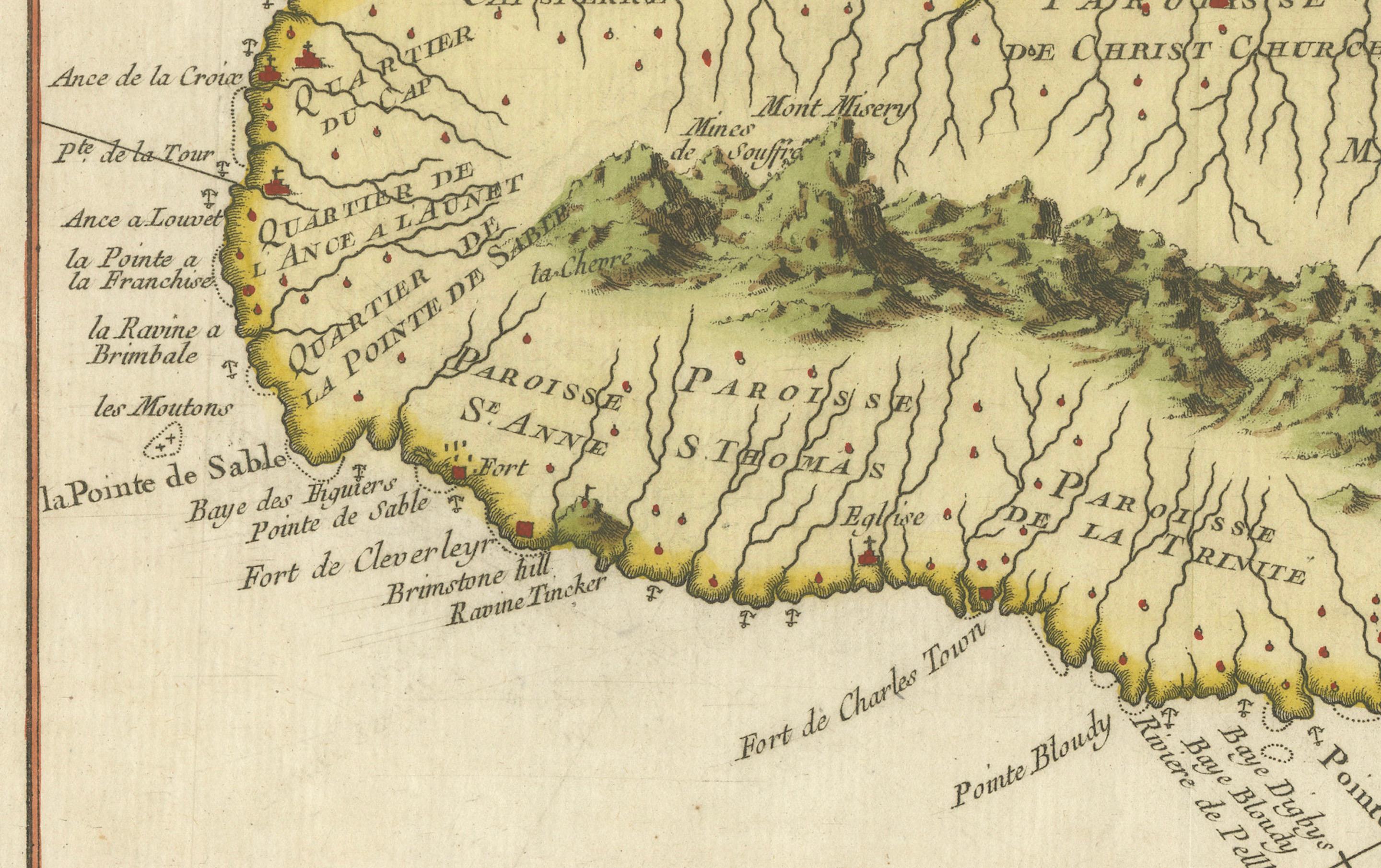 Inciso Mappa di Saint Kitts - St. Christophe del 1758, Incisione Antique French in vendita