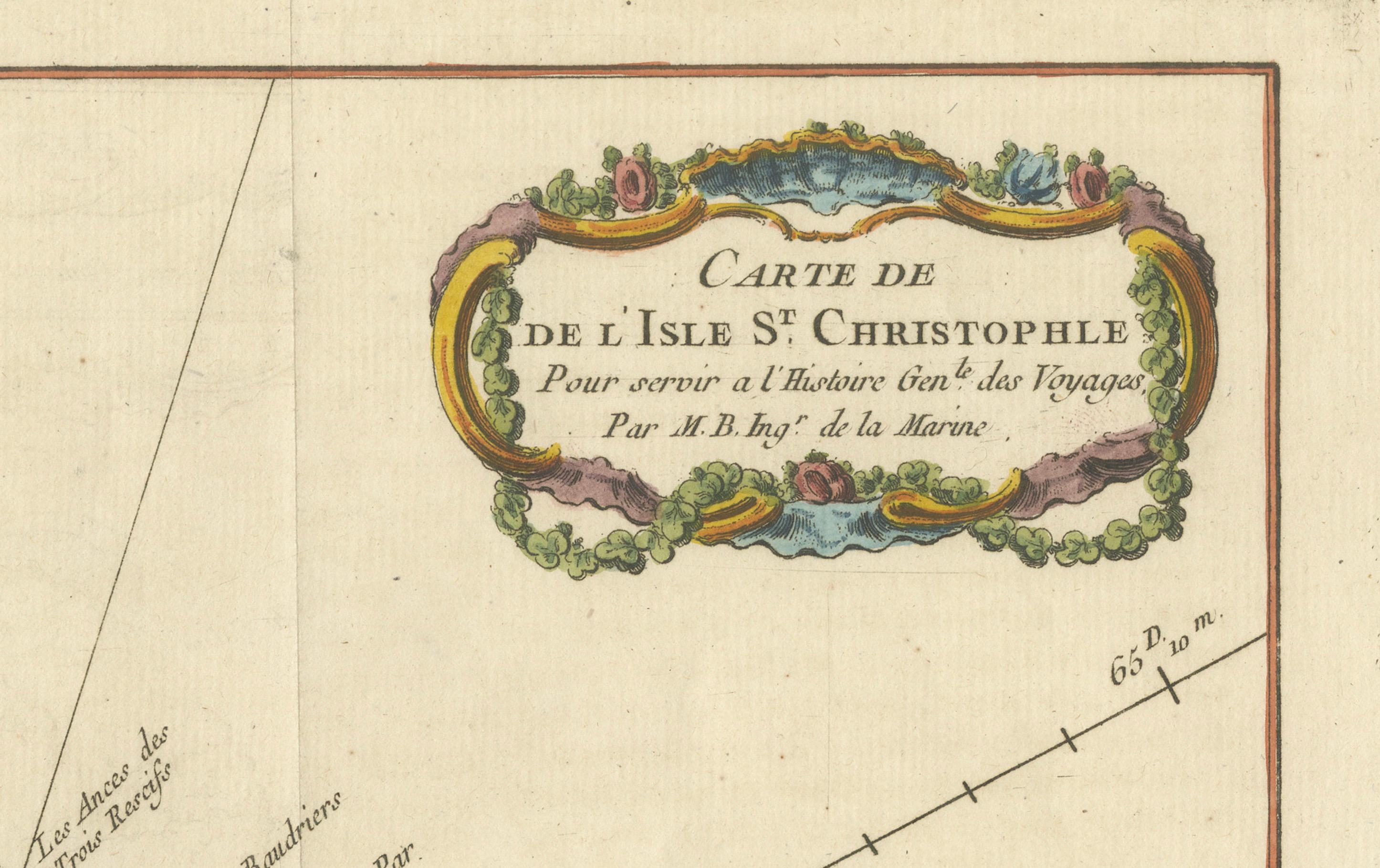 XVIII secolo Mappa di Saint Kitts - St. Christophe del 1758, Incisione Antique French in vendita