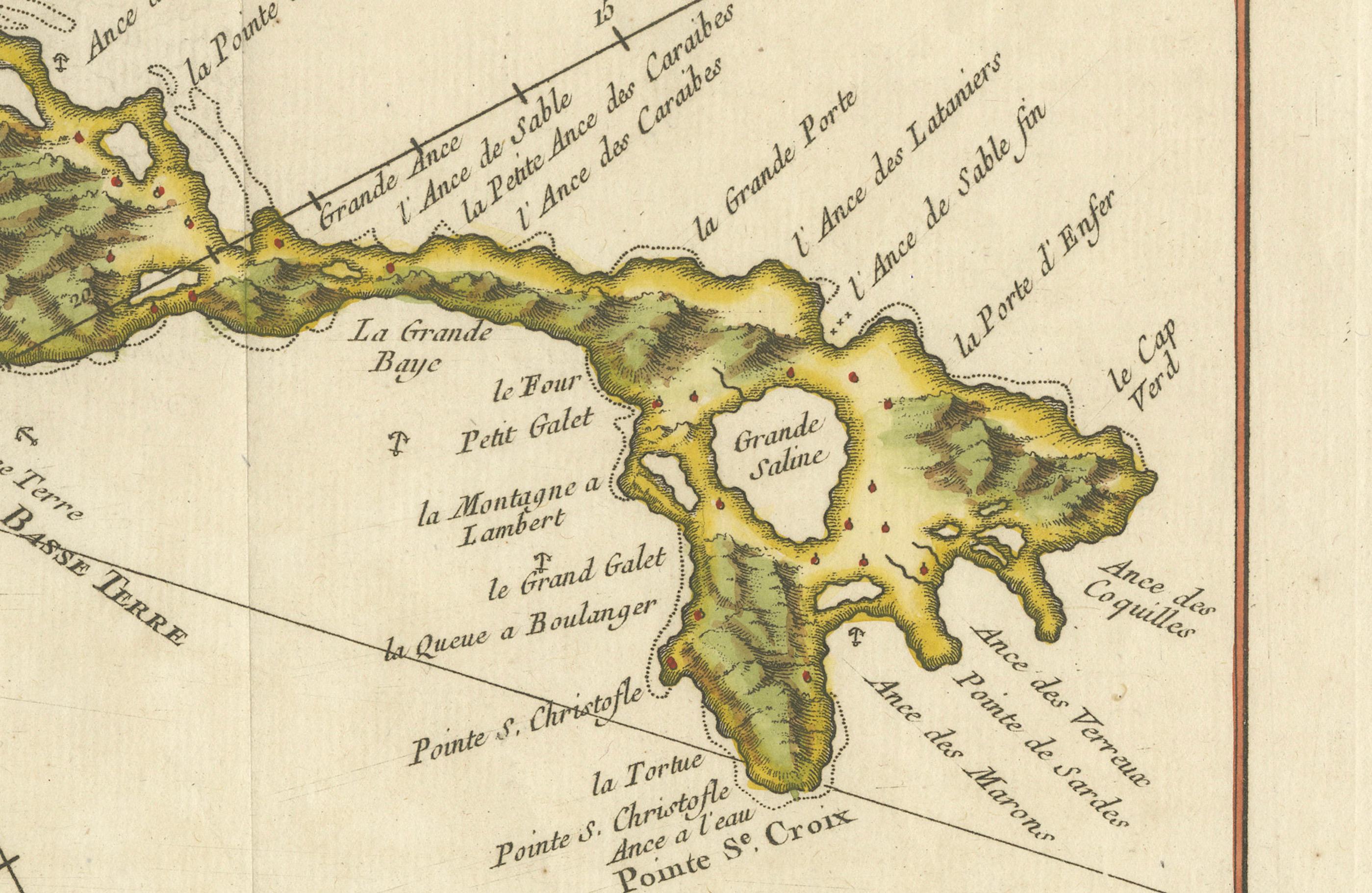Carta Mappa di Saint Kitts - St. Christophe del 1758, Incisione Antique French in vendita