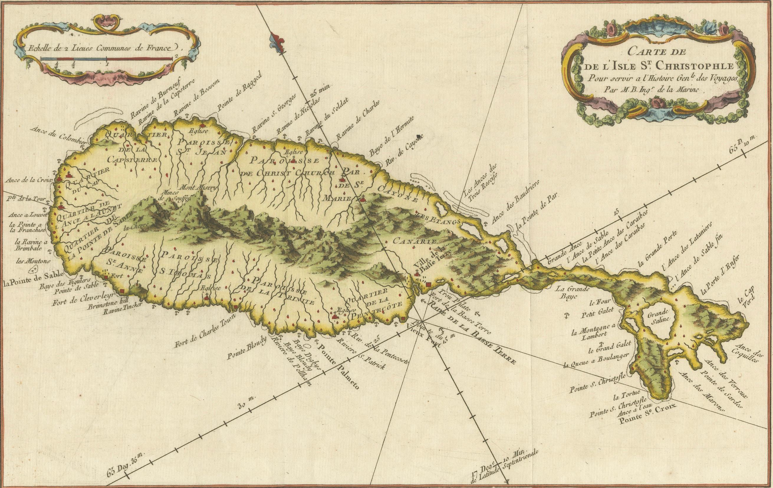 Mappa di Saint Kitts - St. Christophe del 1758, Incisione Antique French in vendita 2