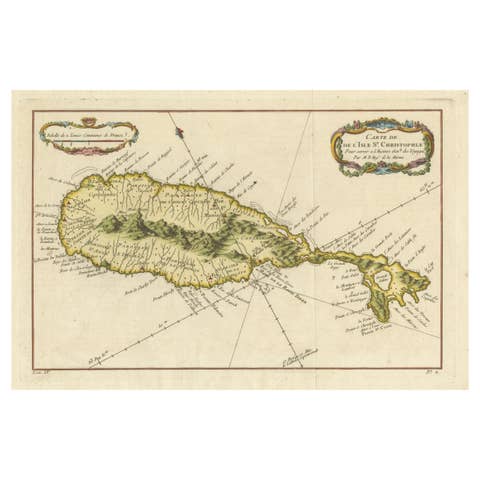 1758 Map of Saint Kitts – St. Christophe, Antique French Engraving