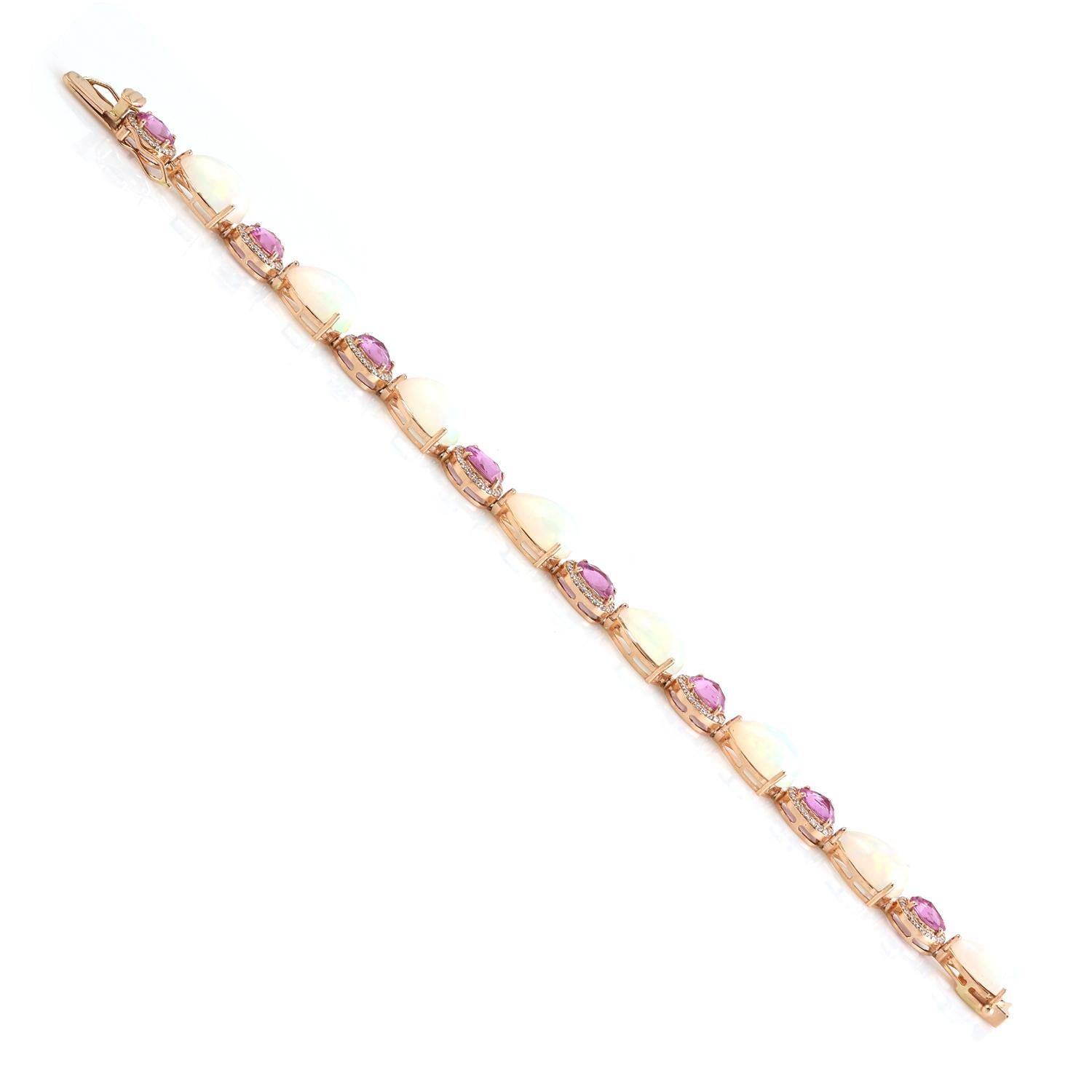 Mixed Cut 17.58ct Opal & Sapphire Bracelet With Diamonds Made In 18k Gold For Sale