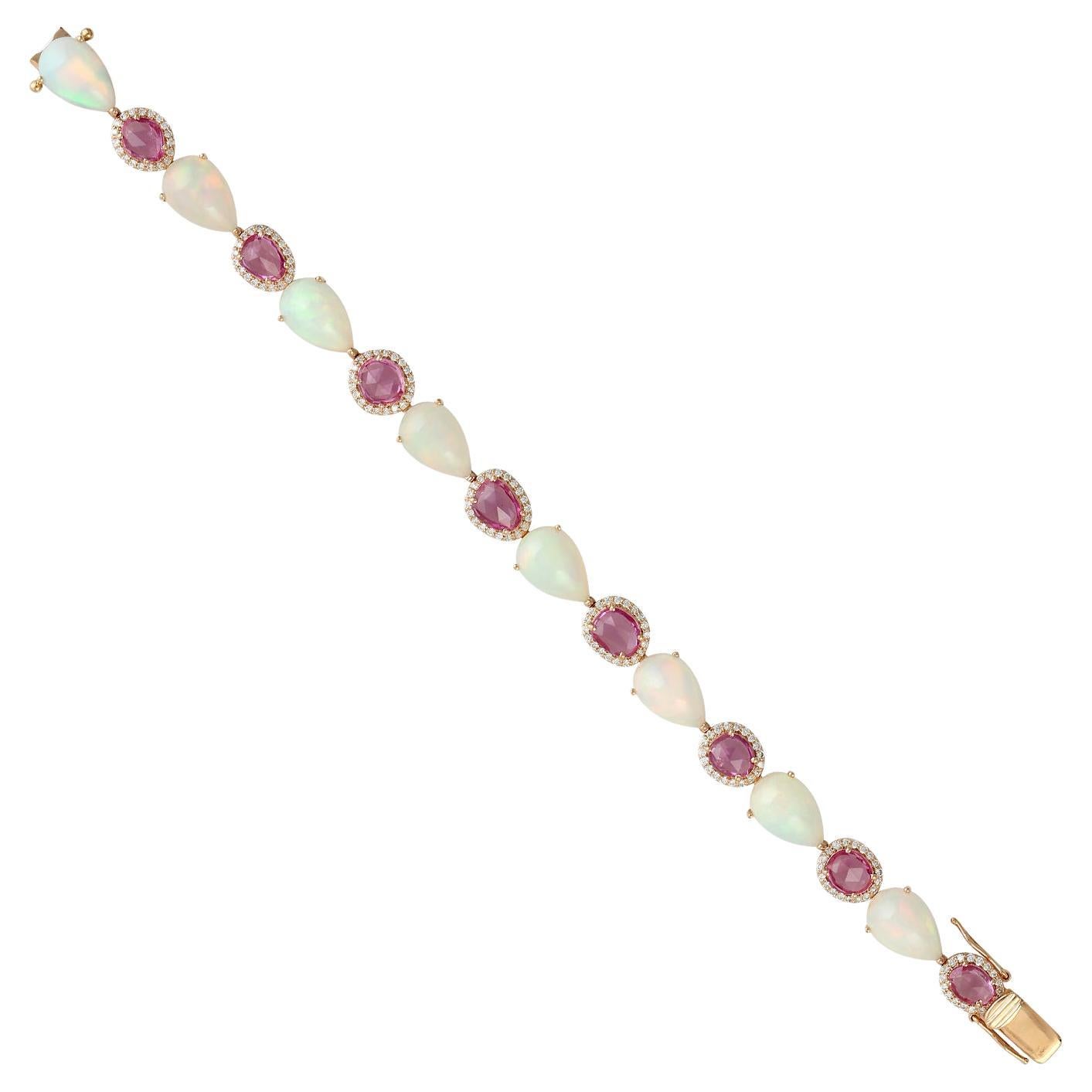 17.58ct Opal & Sapphire Bracelet With Diamonds Made In 18k Gold For Sale