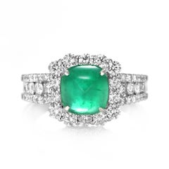 1.759 Carat Natural Colombian Sugarloaf Emerald & Diamond Ring Made in Platinum