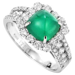 1.759 Carat Natural Colombian Sugarloaf Emerald & Diamond Ring Made in Platinum