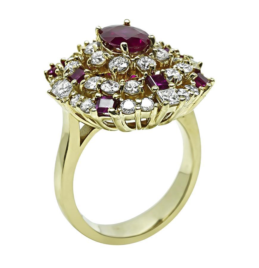 Oval Cut 1.75ct Burma Ruby 2.00ct Diamond Gold Cocktail Ring For Sale