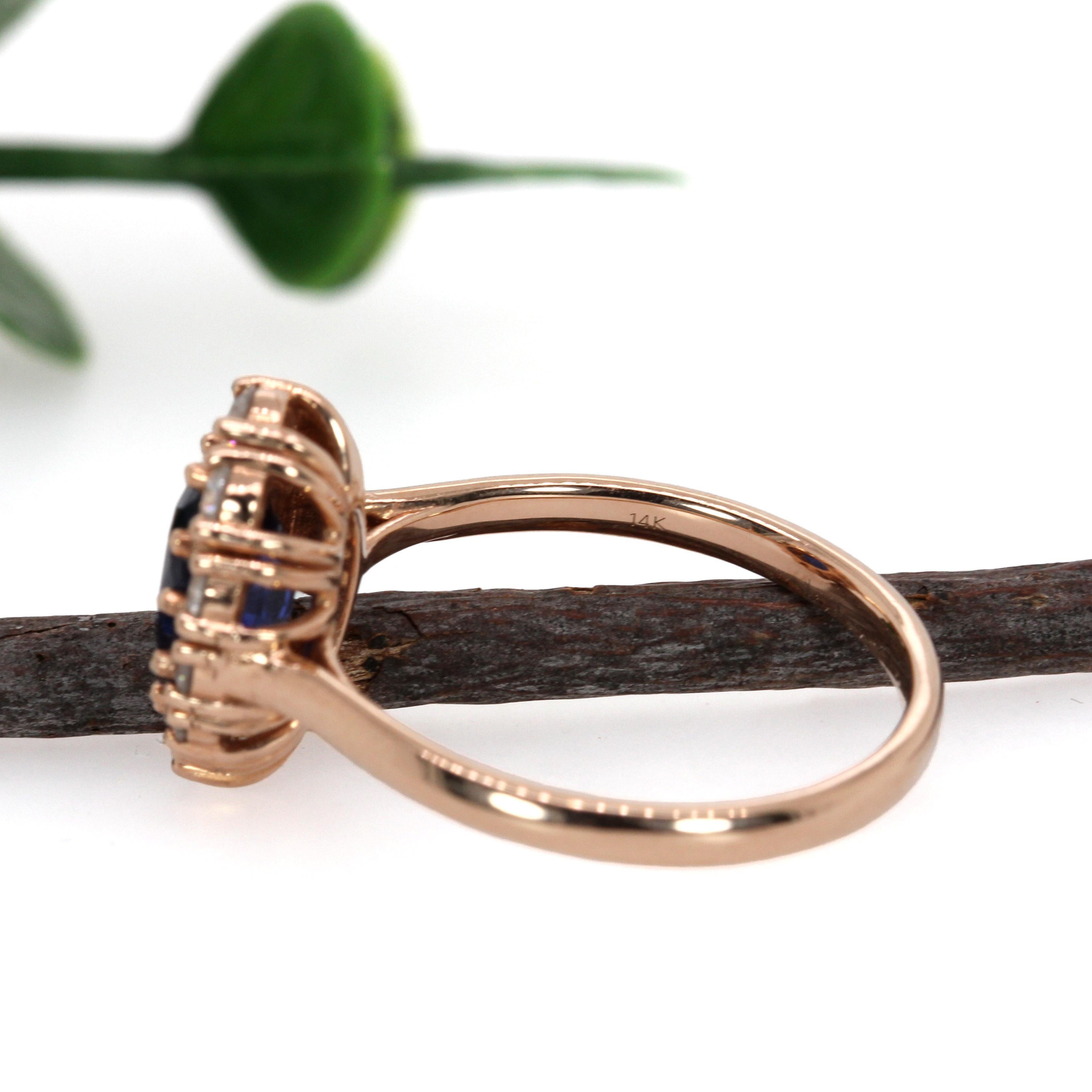 Bague saphir de Ceylan de 1,75 carat avec halo de diamants naturels en or massif 14 carats  OV 8x6 Neuf - En vente à Columbus, OH