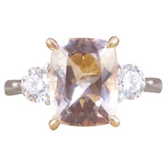1.75ct Cushion Cut Morganite Diamond Three Stone Ring in 18ct Rose & White Gold