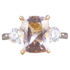1.75ct Cushion Cut Morganite Diamond Three Stone Ring in 18ct Rose 
White Gold