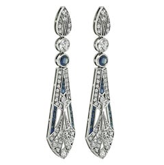 1.75ct Diamond 1.70ct Sapphire Drop Earrings