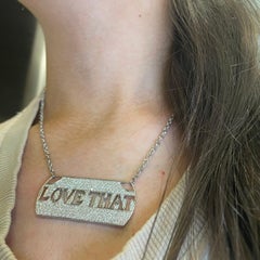 1.75ct Diamond Dog Tag "LOVE THAT" Pendant Necklace 18 Karat White Gold